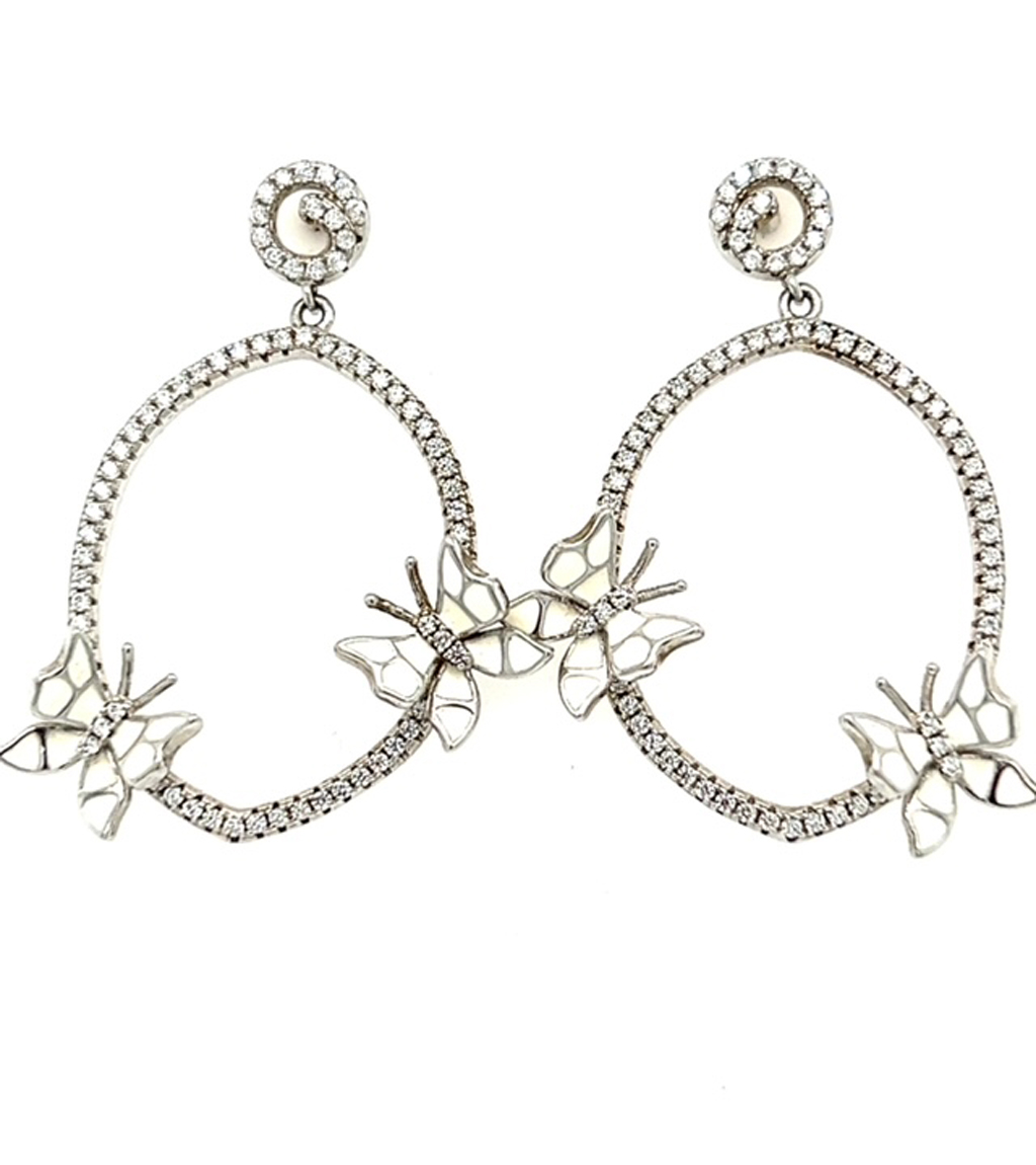White Butterflies on Sterling French Earrings