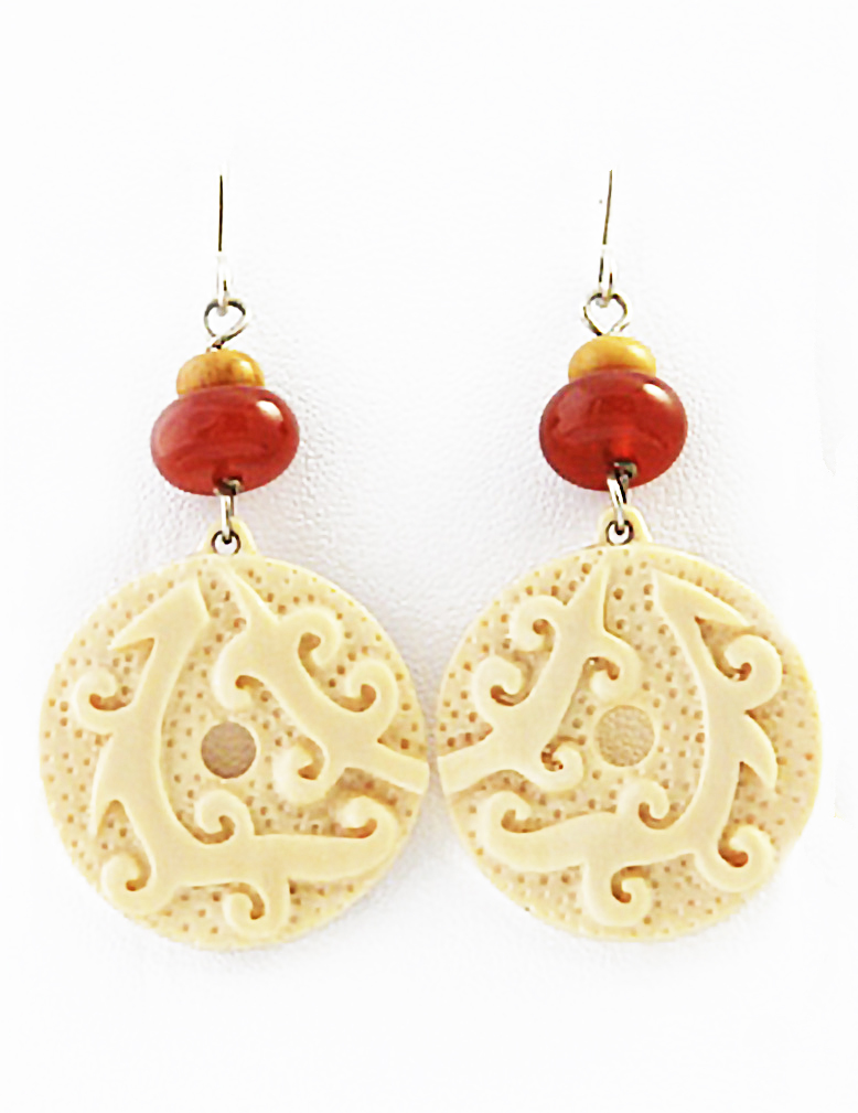 Bali Ivory and Carnelian Earrings