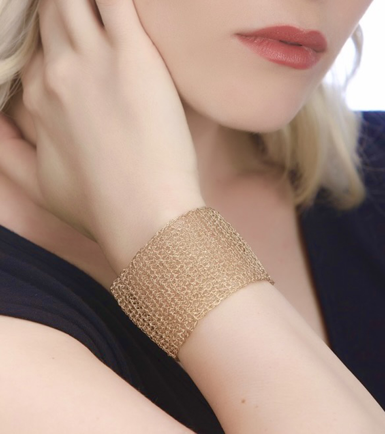 Woman Wearing Celebrate Brazilian Gold Mesh Bracelet