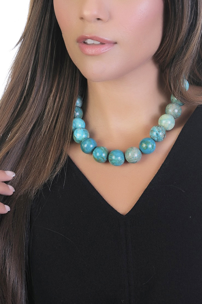 Woman Wearing Blue Opalina Necklace