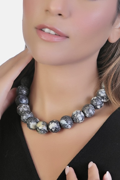 Woman Wearing For White Buffalo Turquoise Energy Necklace