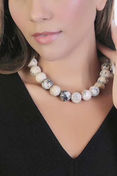 Woman Wearing Yellow Agate Necklace