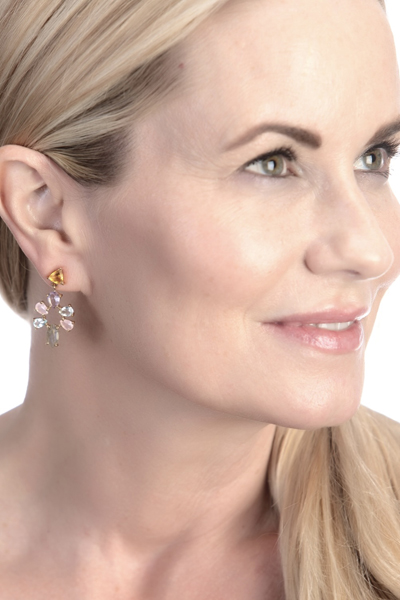 Woman Wearing French Beauties in Gemstone Earrings