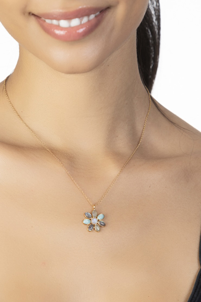 Woman Wearing Flowered French Necklace