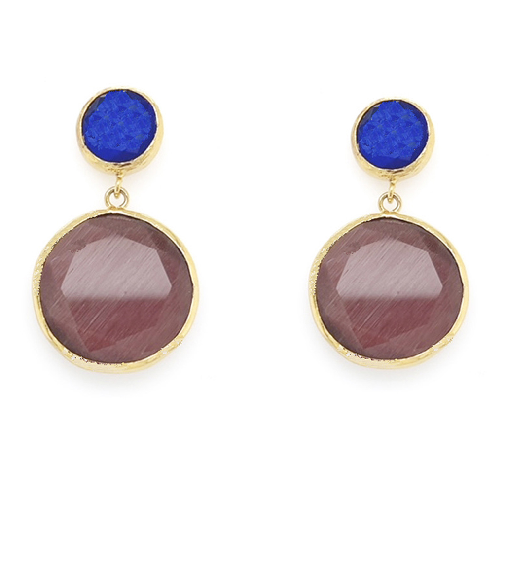 Cobalt Blue with Brown Turkish Earrings