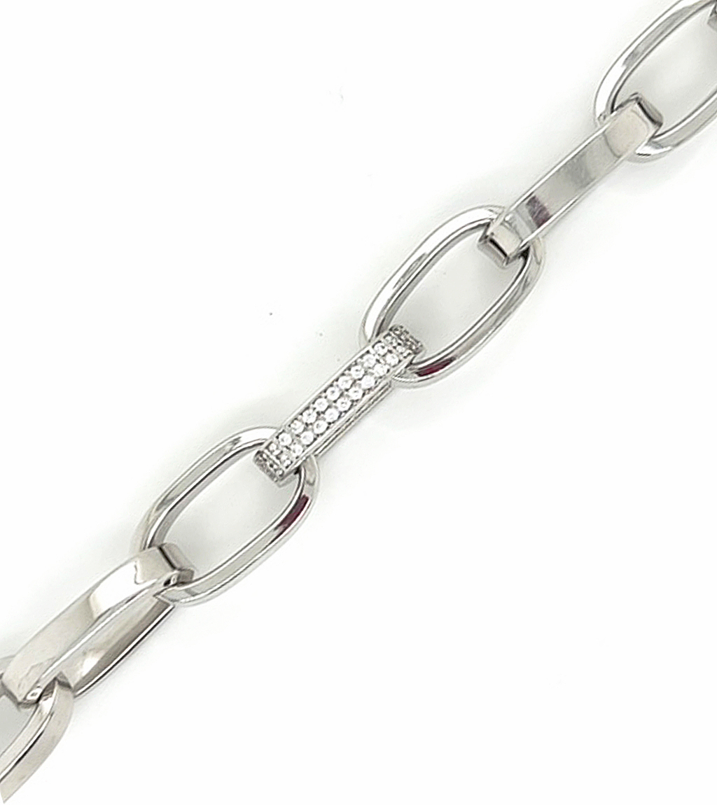 Wide Link Sterling Silver Italian Bracelet