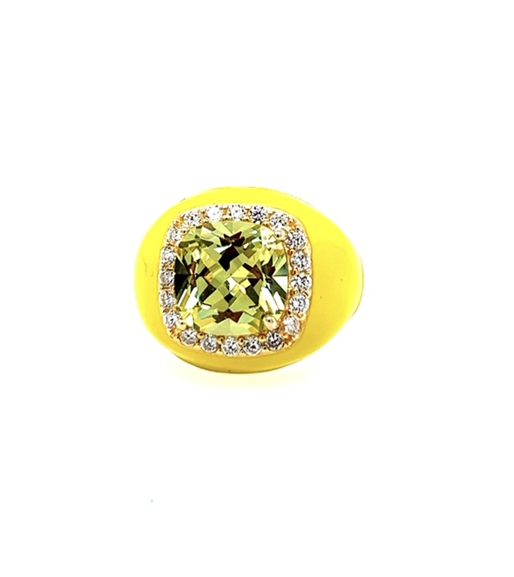 Yellow Enamel and Stone Ring