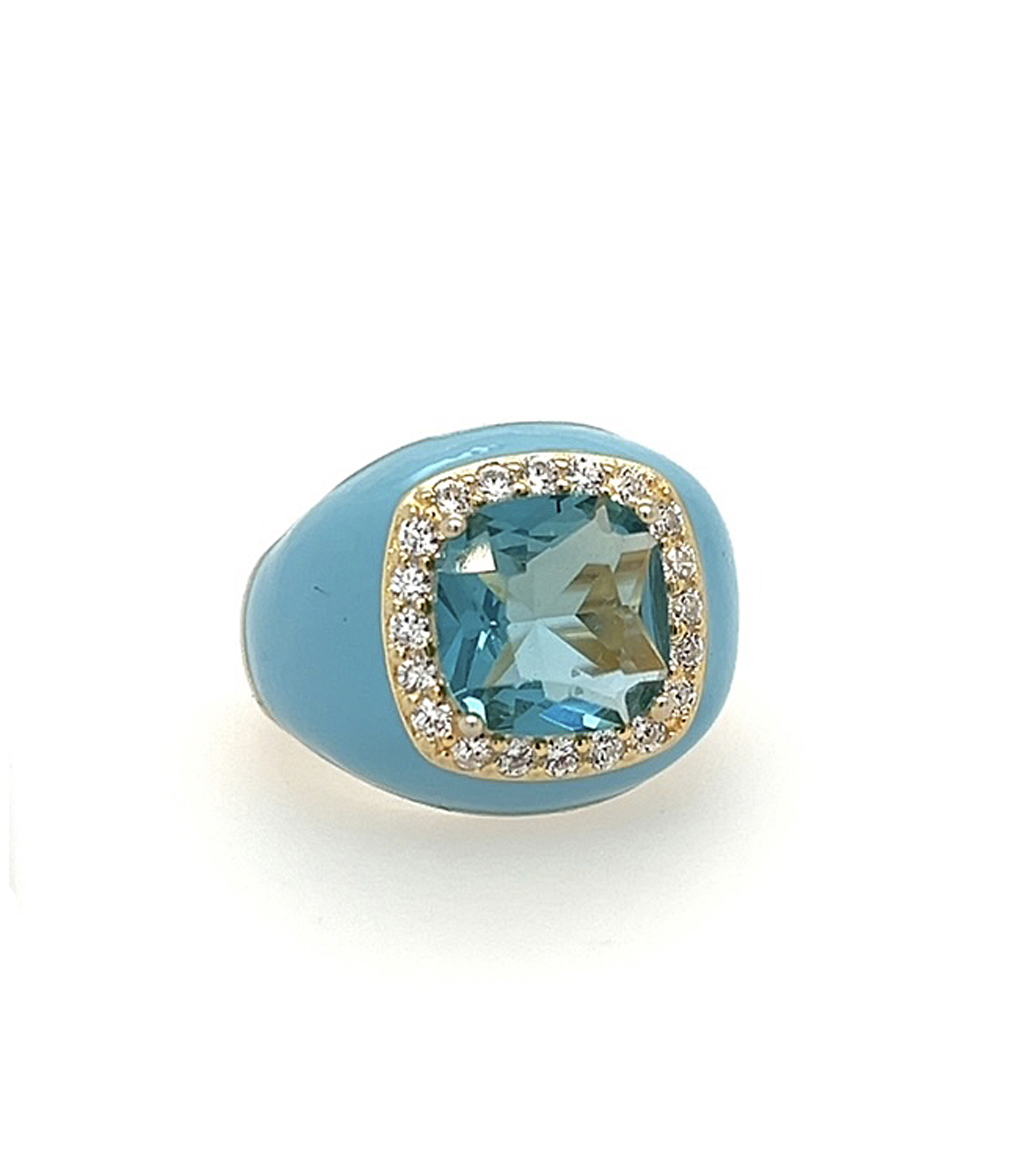 Baby Blue Enamel and Stone Ring