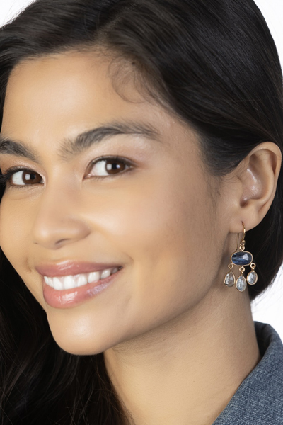 Woman Wearing Captivating Kyanite and Aquamarines