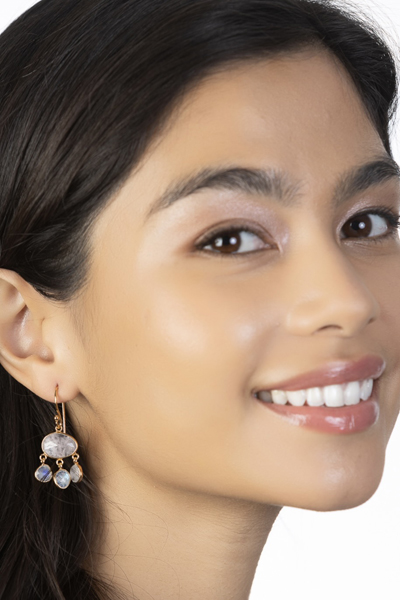 Woman Wearing Trimmed in Rose Quartz and Moonstones