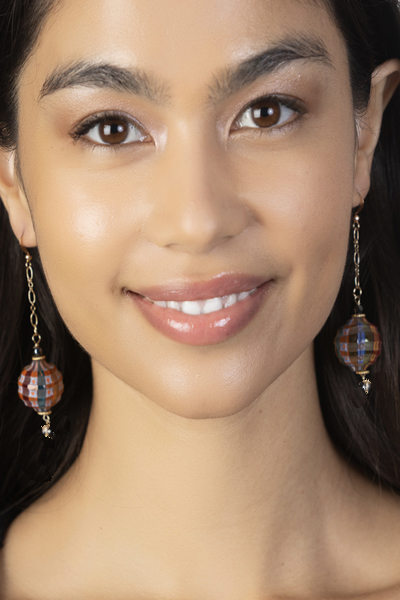 Woman Wearing Balloons in Murano Glass Earrings