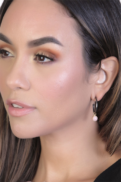 Woman Wearing Norwegian Thulite Hoop Earrings