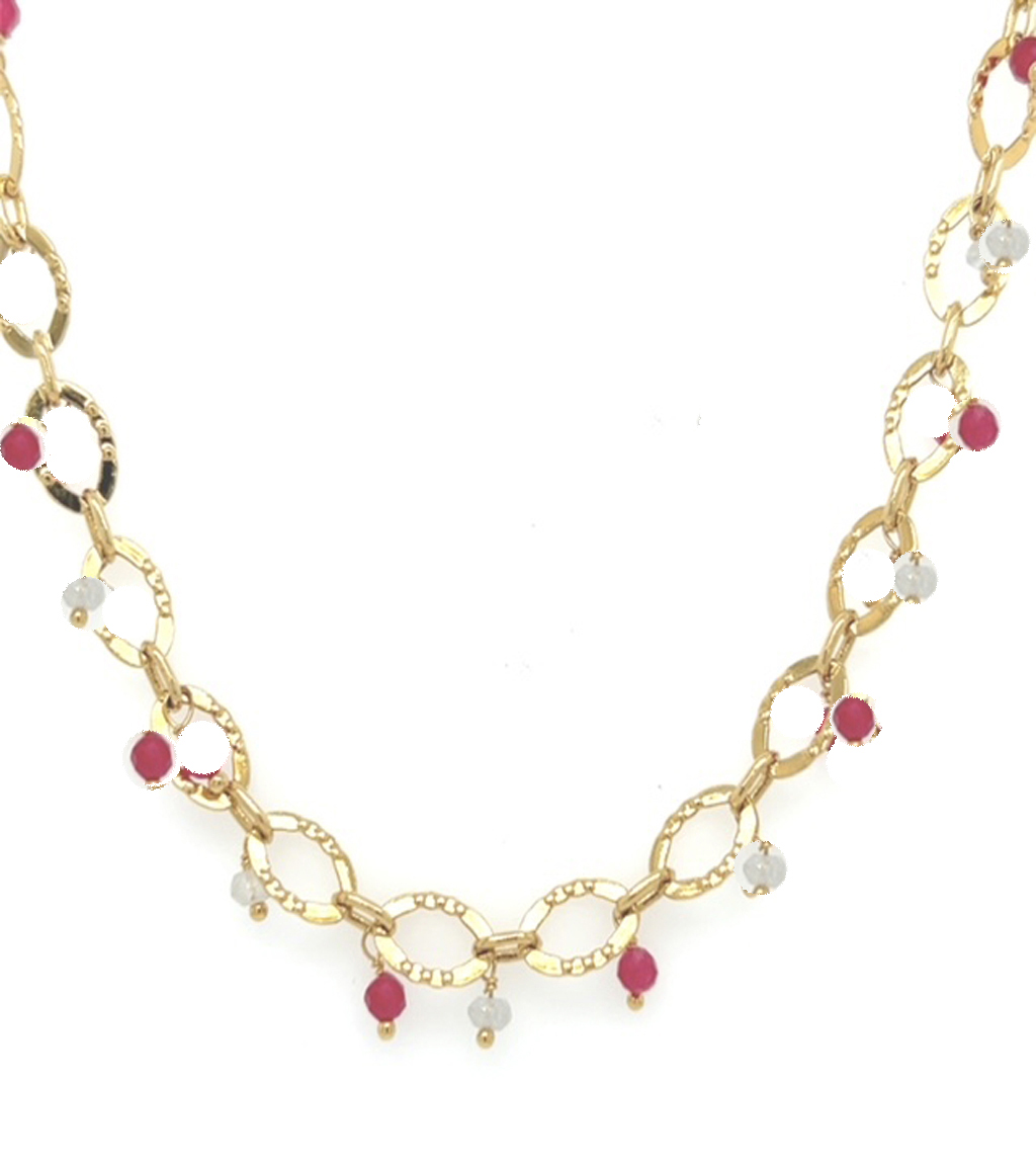 Moonstone and Pink Jade French Necklace