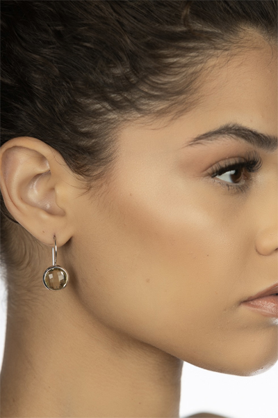 Woman Wearing Yellow Quartz South African Earrings