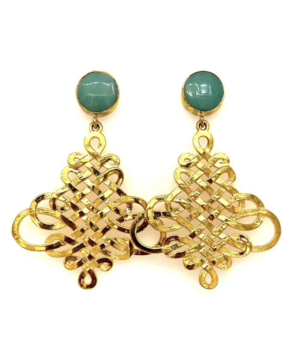 Aqua Chalcedony and Gold Turkish Earrings