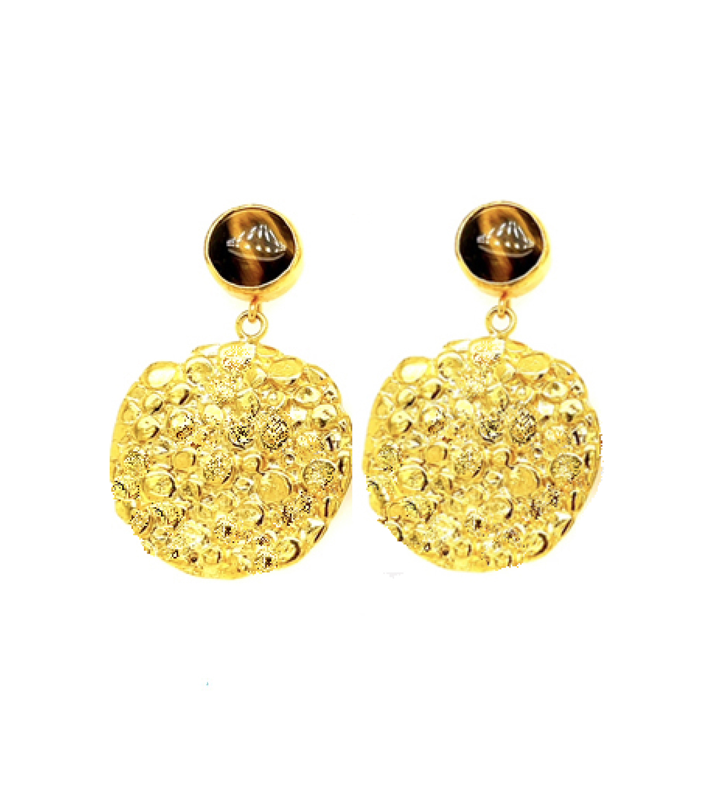 Tiger's Eye Gold Turkish Earrings