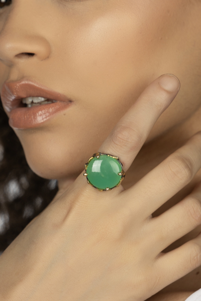 Woman Wearing Green Chrysoprase Ring