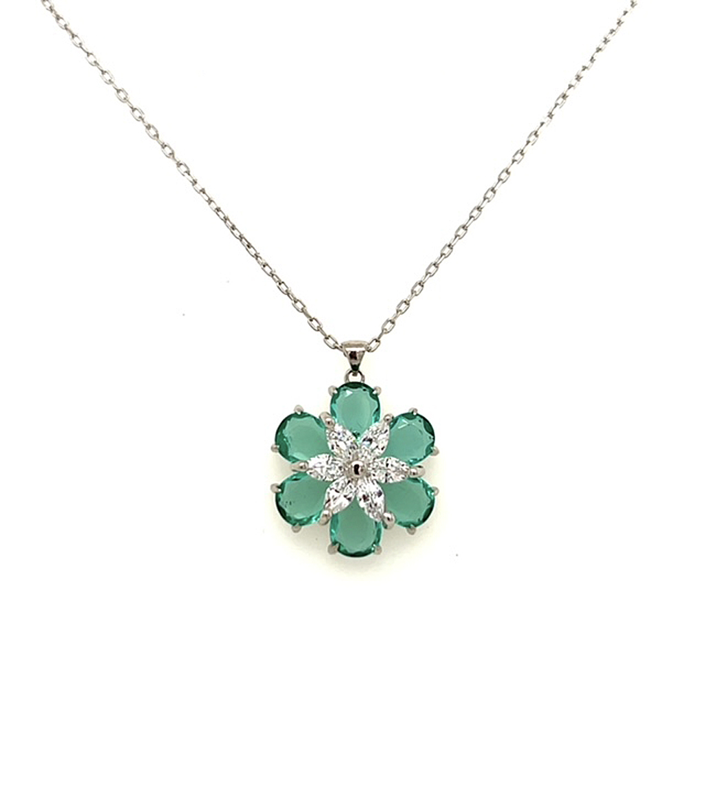 Turkish Necklace of Green and White Blooms