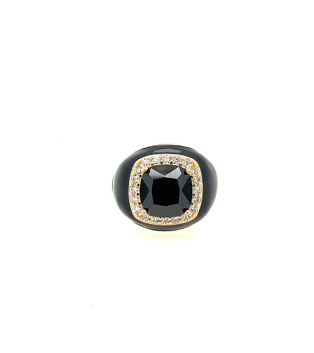 Black Enamel and Stone Ring
