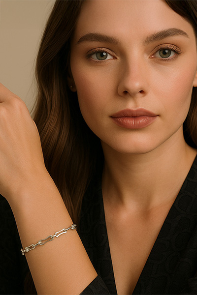 Woman Wearing Bali Sterling Silver Link Bracelet