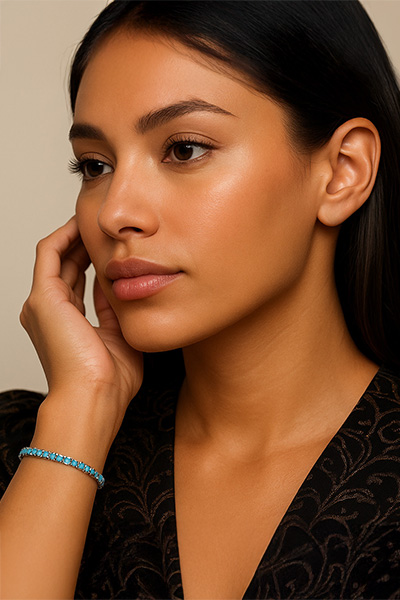 Woman Wearing Turquoise Tennis Bracelet