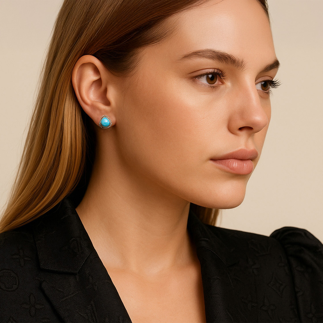 Turquoise Bali Sterling Silver Earrings - Image 2