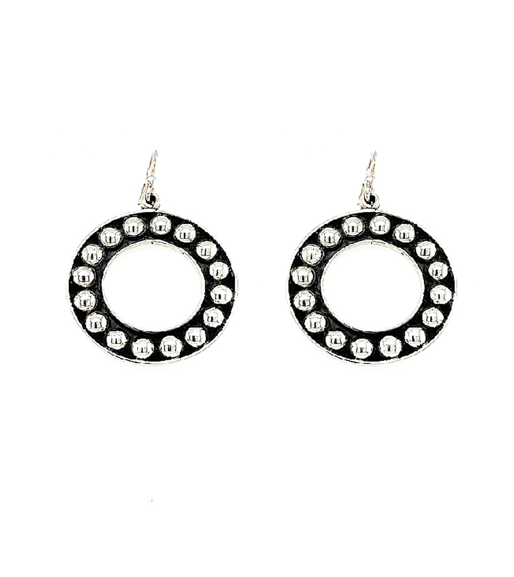 Circled Black and Sterling Silver Hoop Earrings