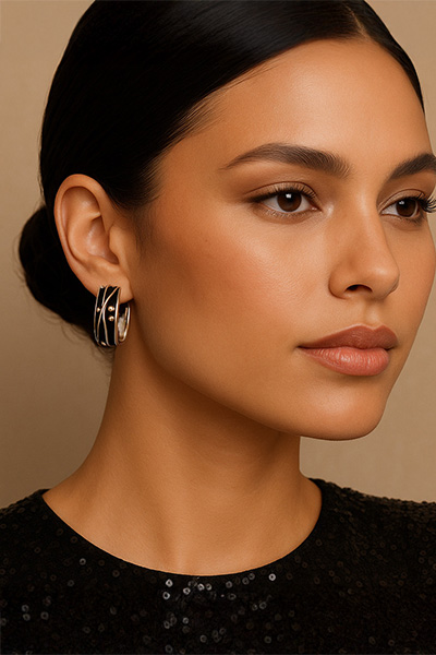 Woman Wearing Mexican Dotted and Designed Hoop Earrings