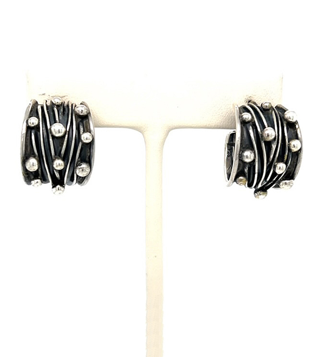 Sterling Silver Designed Hoop Earrings