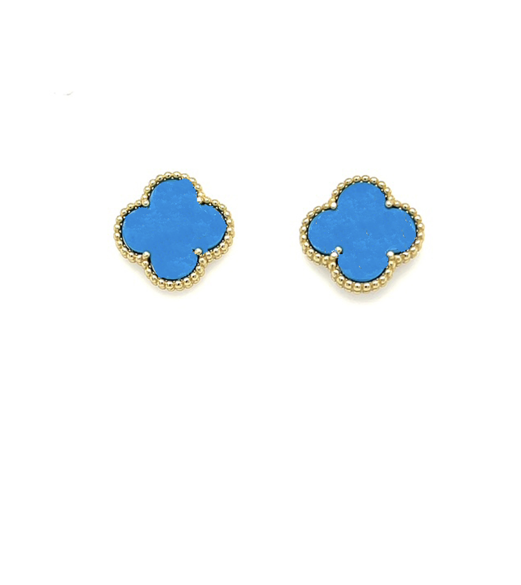 Blue Amazonite Quatrefoil and Gold Earrings