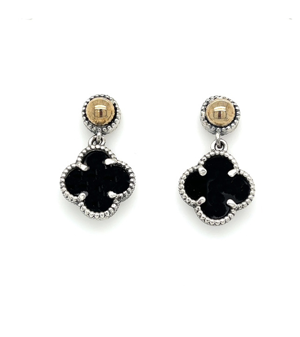 Hanging Black Onyx Quatrefoil Earrings