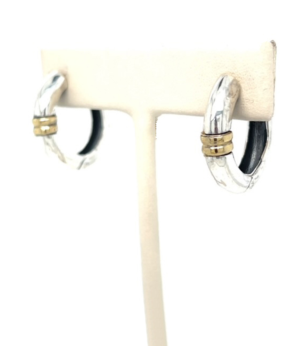 Larger Sterling Silver and Yellow Gold Hinged Hoops
