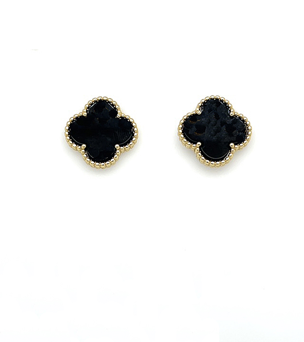 Black Onyx Quatrefoil and Gold Earrings