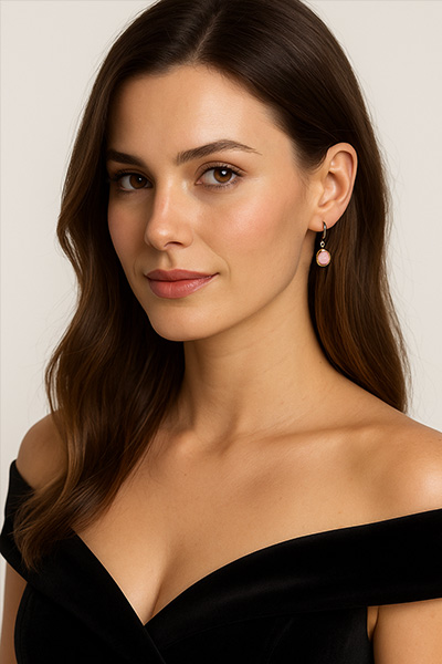 Norwegian Thulite, Gold and Black Rhodium Earrings - Image 2