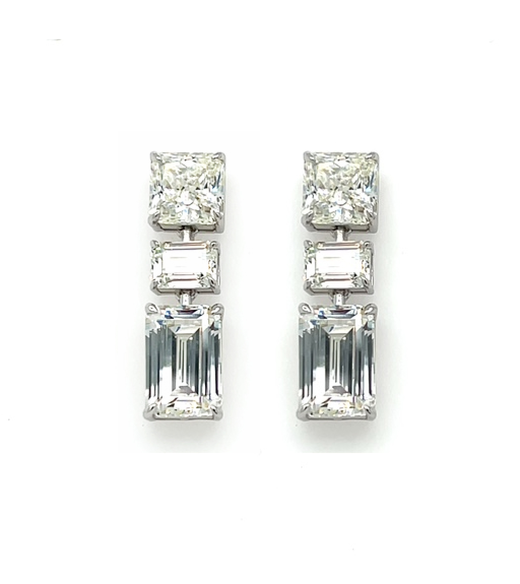 Three-tiered Diamond-like Sterling Silver Earrings
