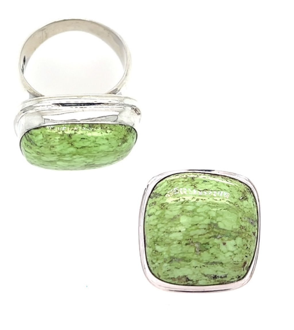 Gaspeite Cabochon Sterling Silver Ring