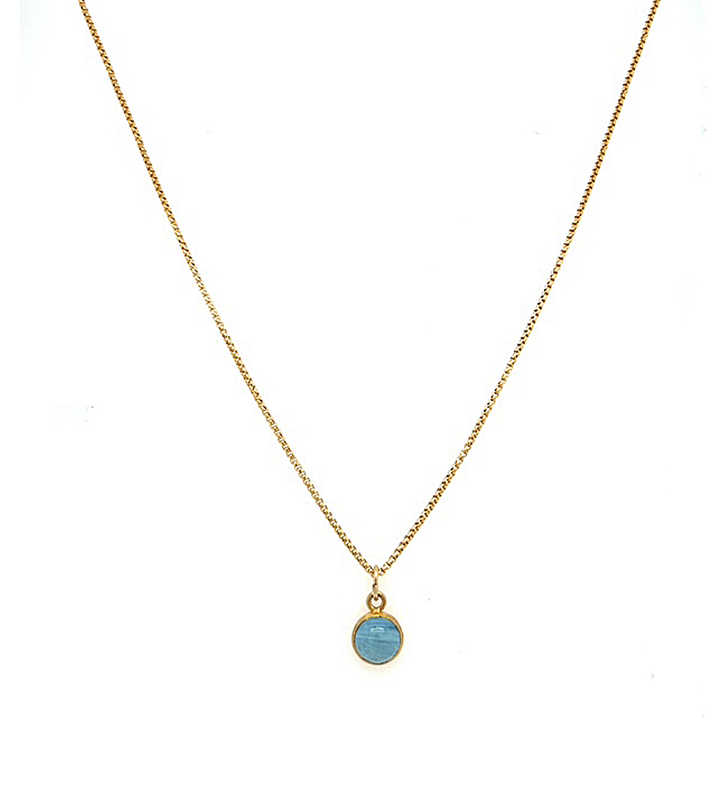 Gold Swedish Blue Brag Stone Pendant with box Chain