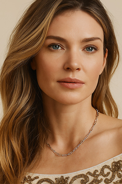 Woman Wearing Bali Sterling Silver Link Necklace