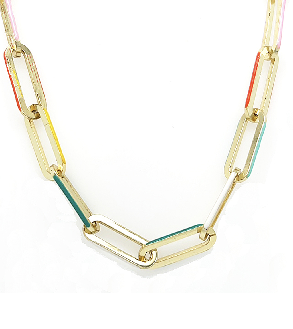 Gold Link Necklace with Colored Accents