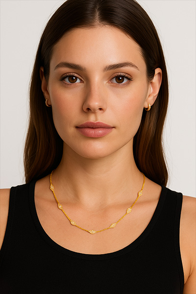 Woman Wearing Italian Gold Mesh Necklace
