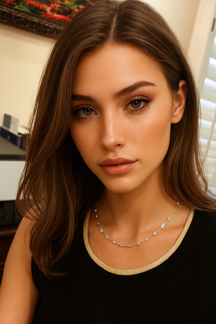 Woman Wearing Italian Sterling Silver Mesh Necklace