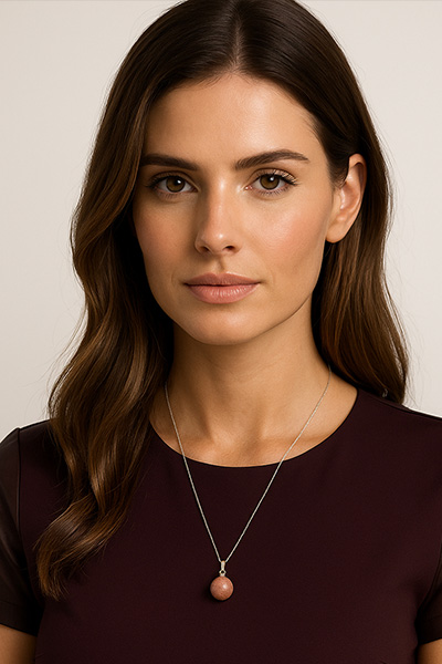 Woman Wearing Pink Thulite Norwegian Necklace