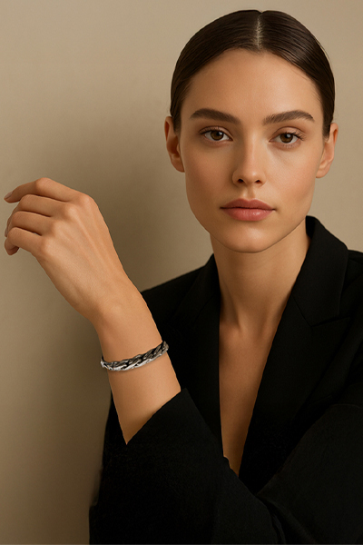 Woman Wearing Sterling Silver Bali Bracelet