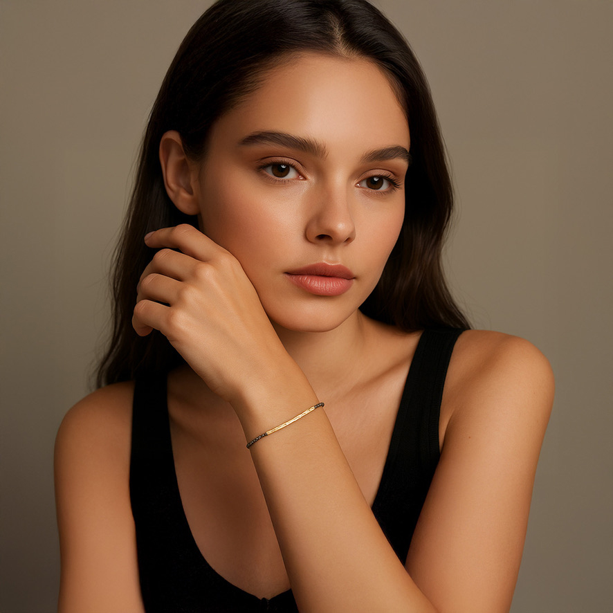 Woman Wearing Dutch Sterling Silver and Gold Bracelet