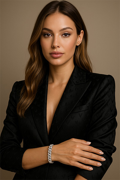 Woman Wearing Moissanite Japanese Chain Bracelet