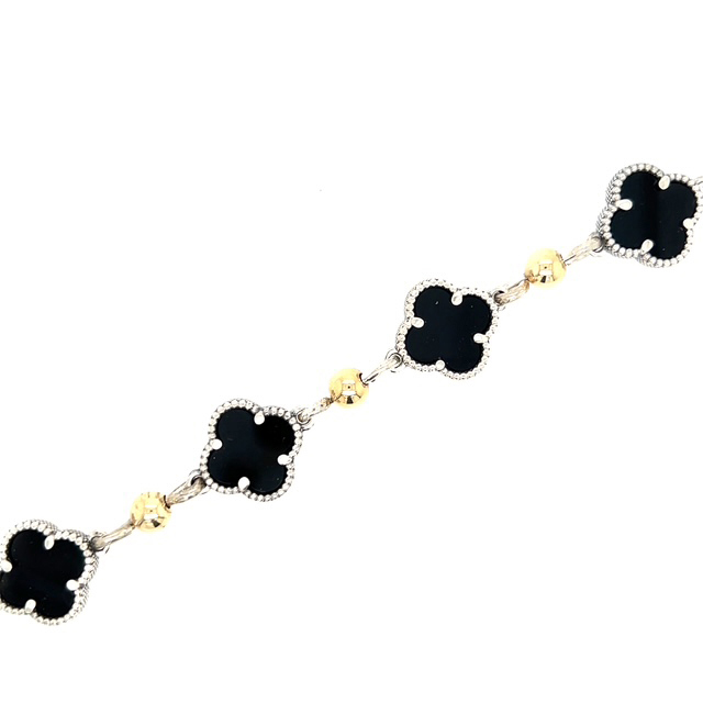 Straight View of Black Onyx Quatrefoil Bracelet