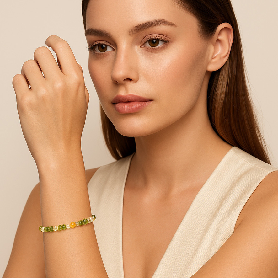 Woman Wearing Tourmaline and Quartz Bracelet