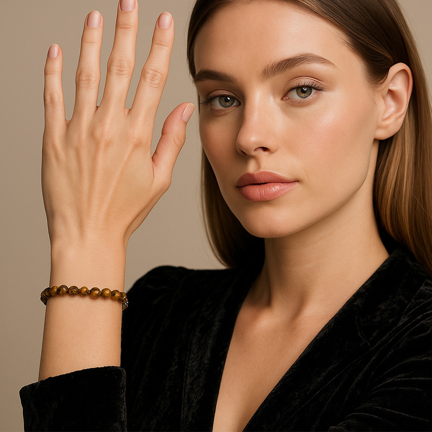 Woman Wearing Tiger's Eye Bracelet