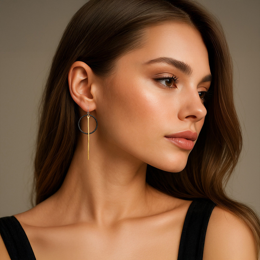 Woman Wearing Modern Dutch Earrings