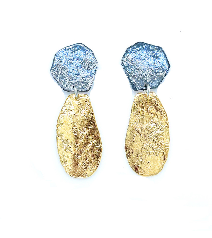 Gold and Black in Sterling Silver Dutch Earrings